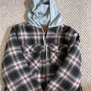 Plaid Jacket with Gray Hood